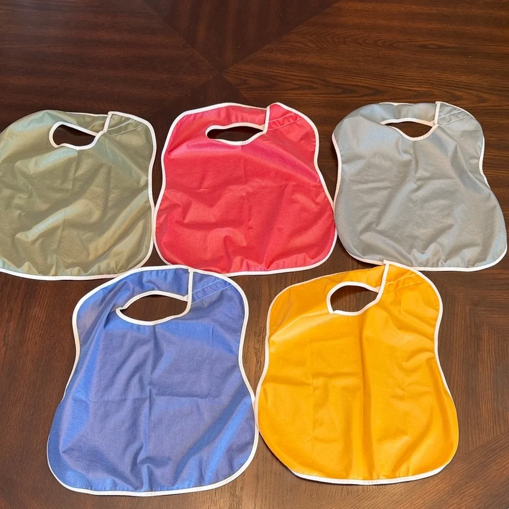 5 Pack Colorful Waterproof Kids Bib Set - Red, Yellow, Blue, Green, Gray